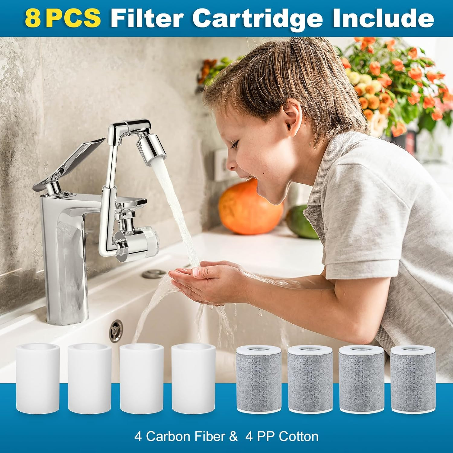 8 PCS Faucet Filter Cartridge for Kitchen Bathroom Sink 4 PP Cotton 4 Carbon