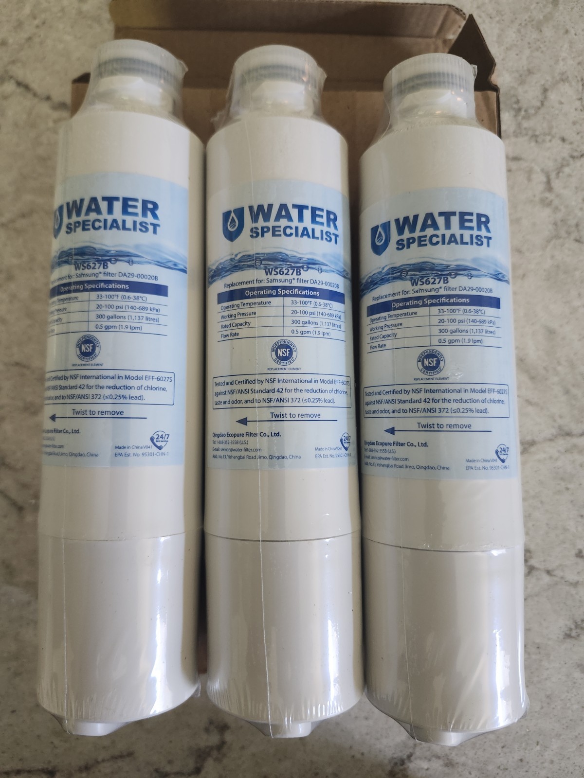 Waterspecialist WS627B replacement DA29-00020B Refrigerator Water Filter lot (3)
