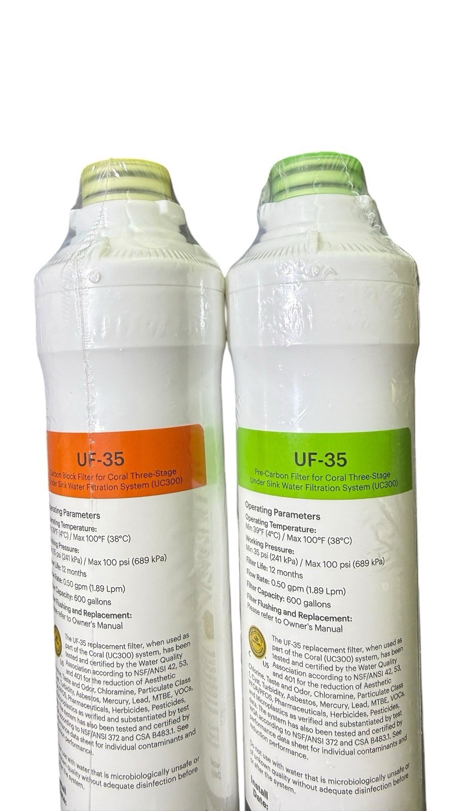 Brondell UF-35 Filter Set Coral UC300 Pre Carbon Carbon Block Replacement