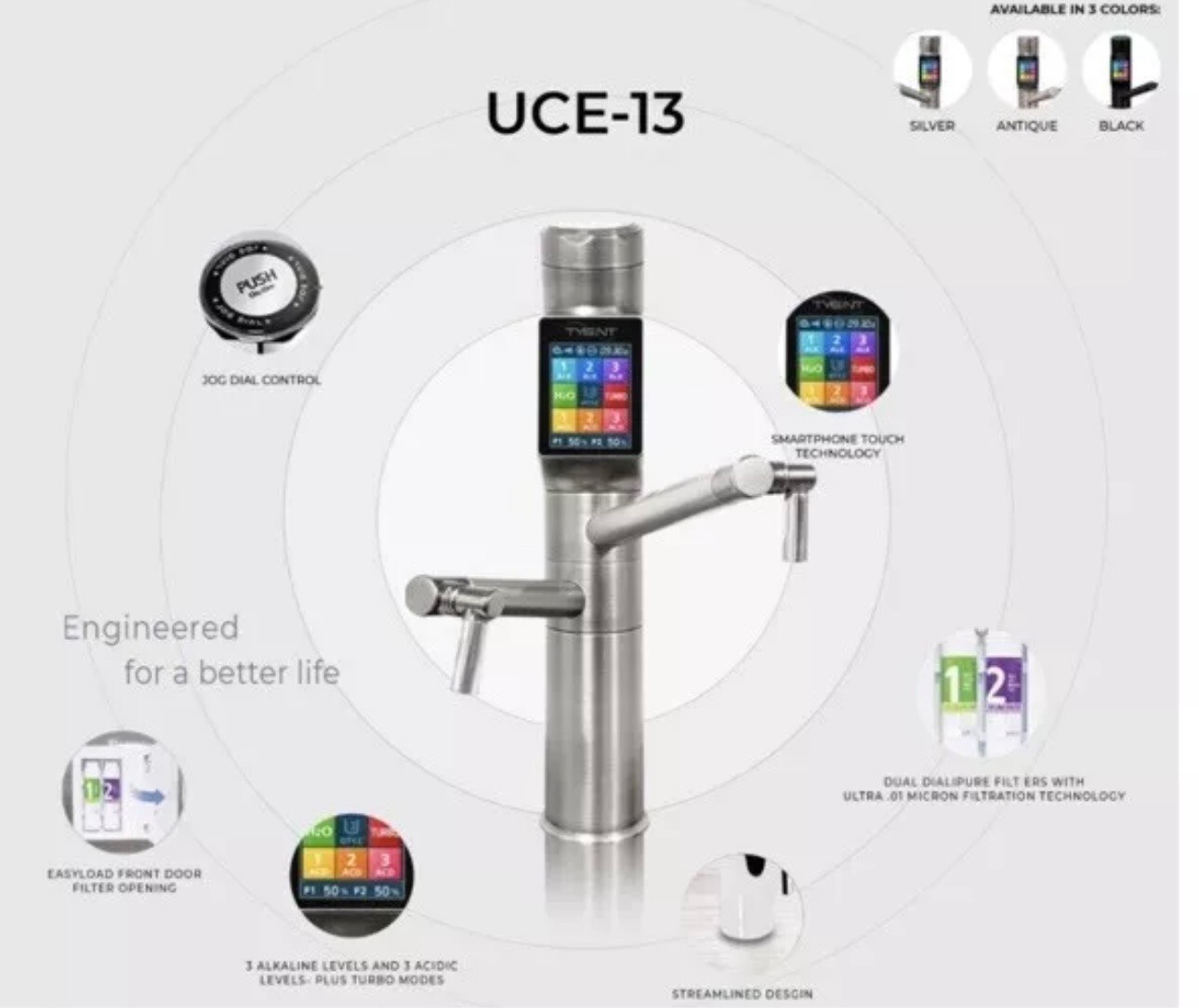 NEW Tyent USA UCE-13 Plus Under Counter Ionizer Satin Silver Luxury Collection