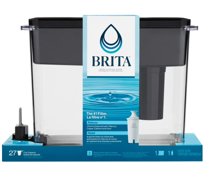 Brita 27 Cup Extra Large Plastic Water Filtration Dispensers, Black, BPA Free