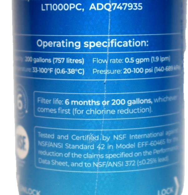 Waterdrop WD-F46 Refrigerator Water Filter for LG LT1000P, LT1000PC, ADQ747935