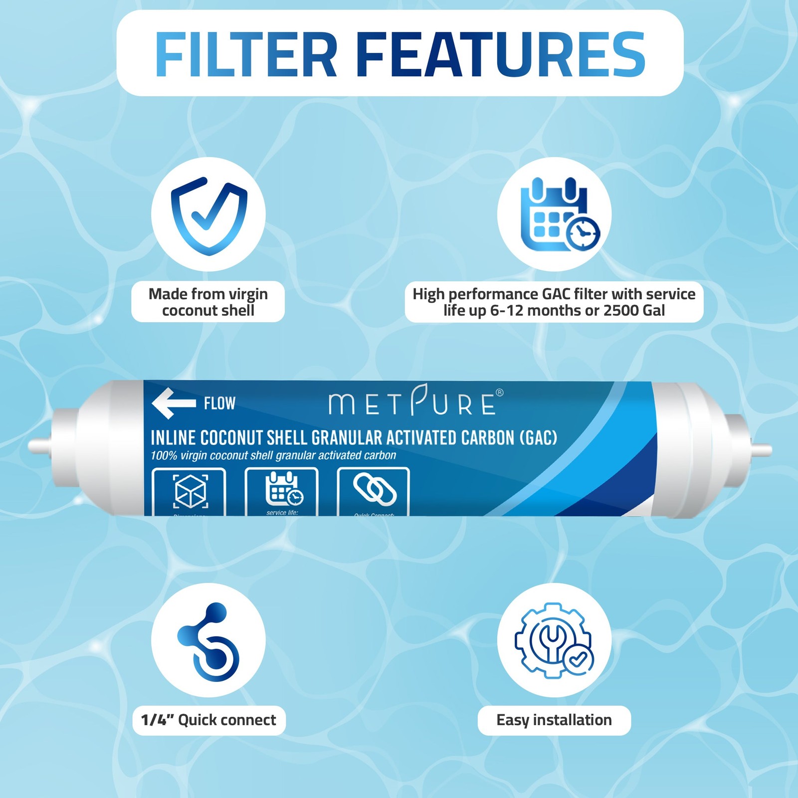 1 to 25 Pack Inline GAC 1/4″ OD QC Active Carbon Water Filter for Refrigerator