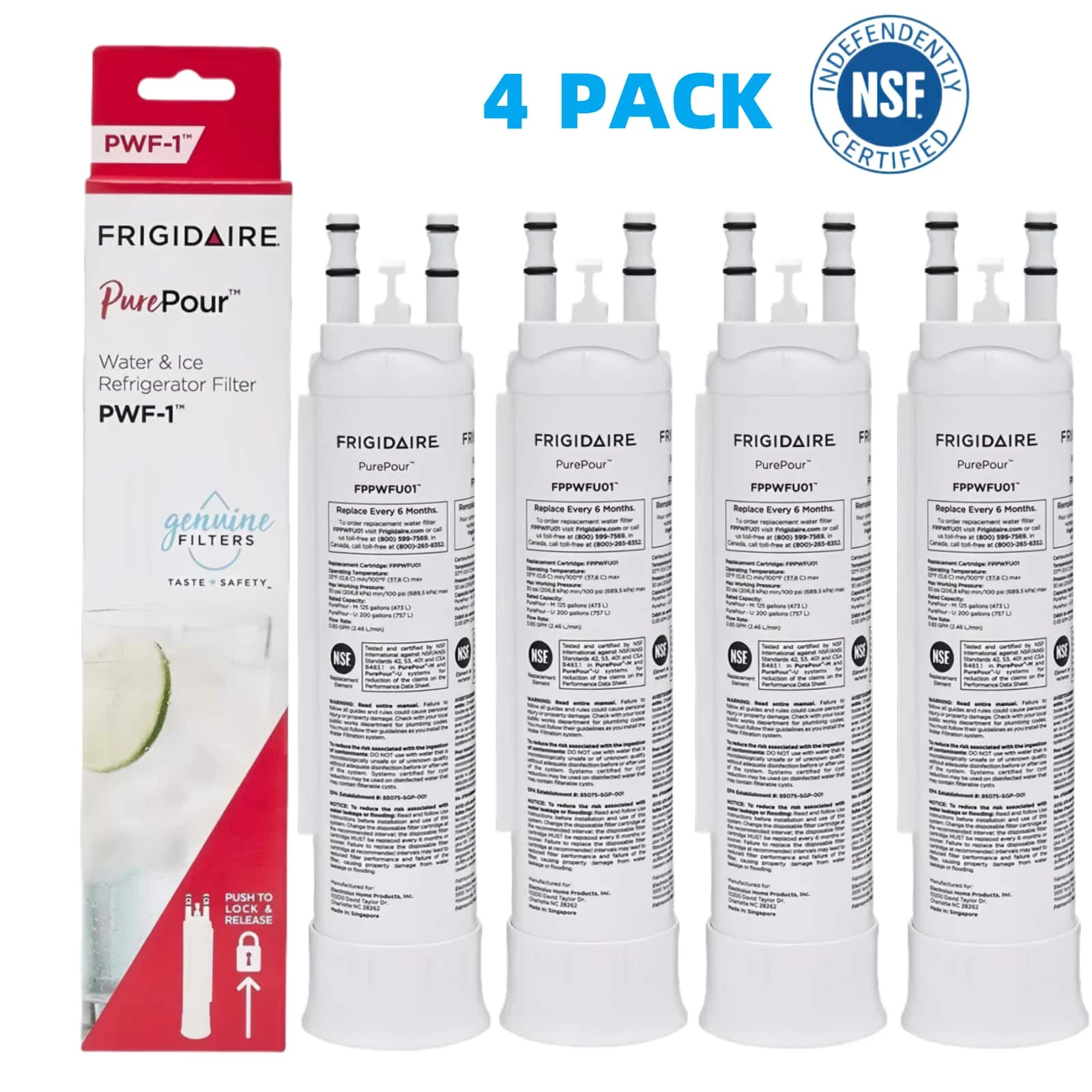 Sealed 4Pack Frigidaire FPPWFU01 PWF-1 Refrige PurePour Water &Ice Filter New
