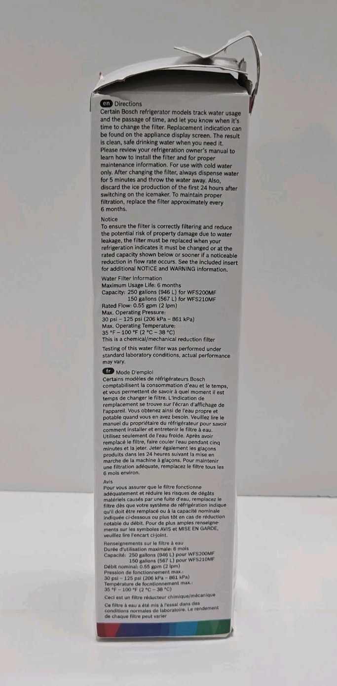 Bosch Ultra Clarity Pro Refrigerator Water Filter – White BORPLFTR50NEW SEALED