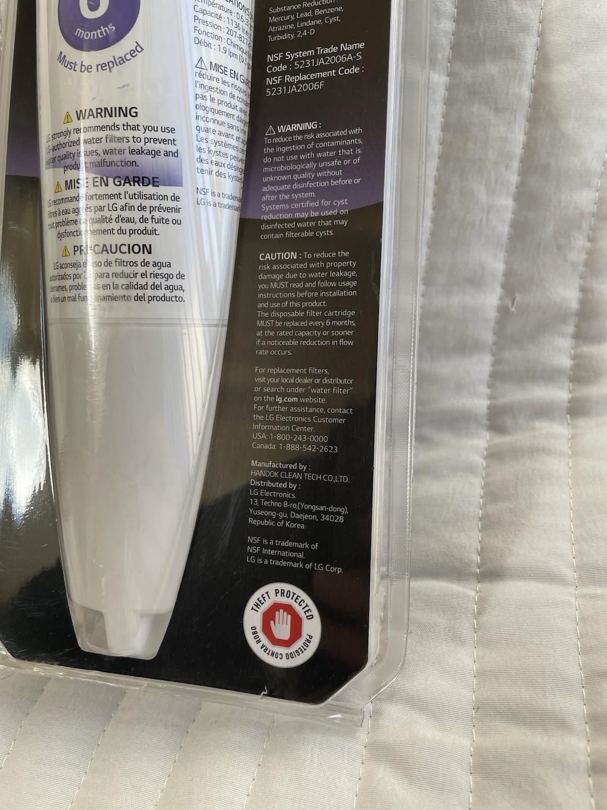 LG Refrigerator Water Filter – White LT600P