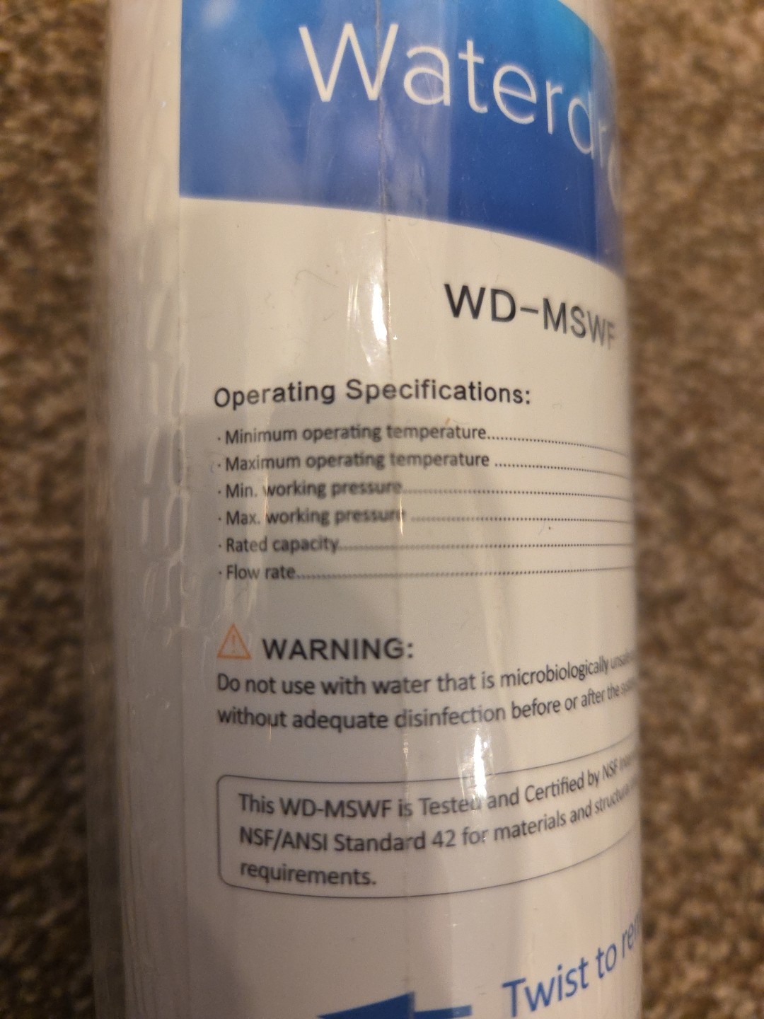 Waterdrop WD-MSWF Water Filter Assembly for General Electric MSWF Refrigerator