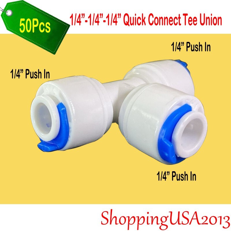 50Pcs 1/4″-1/4″ Quick Connect Tee Union Fittings Connector Push In Water Filter
