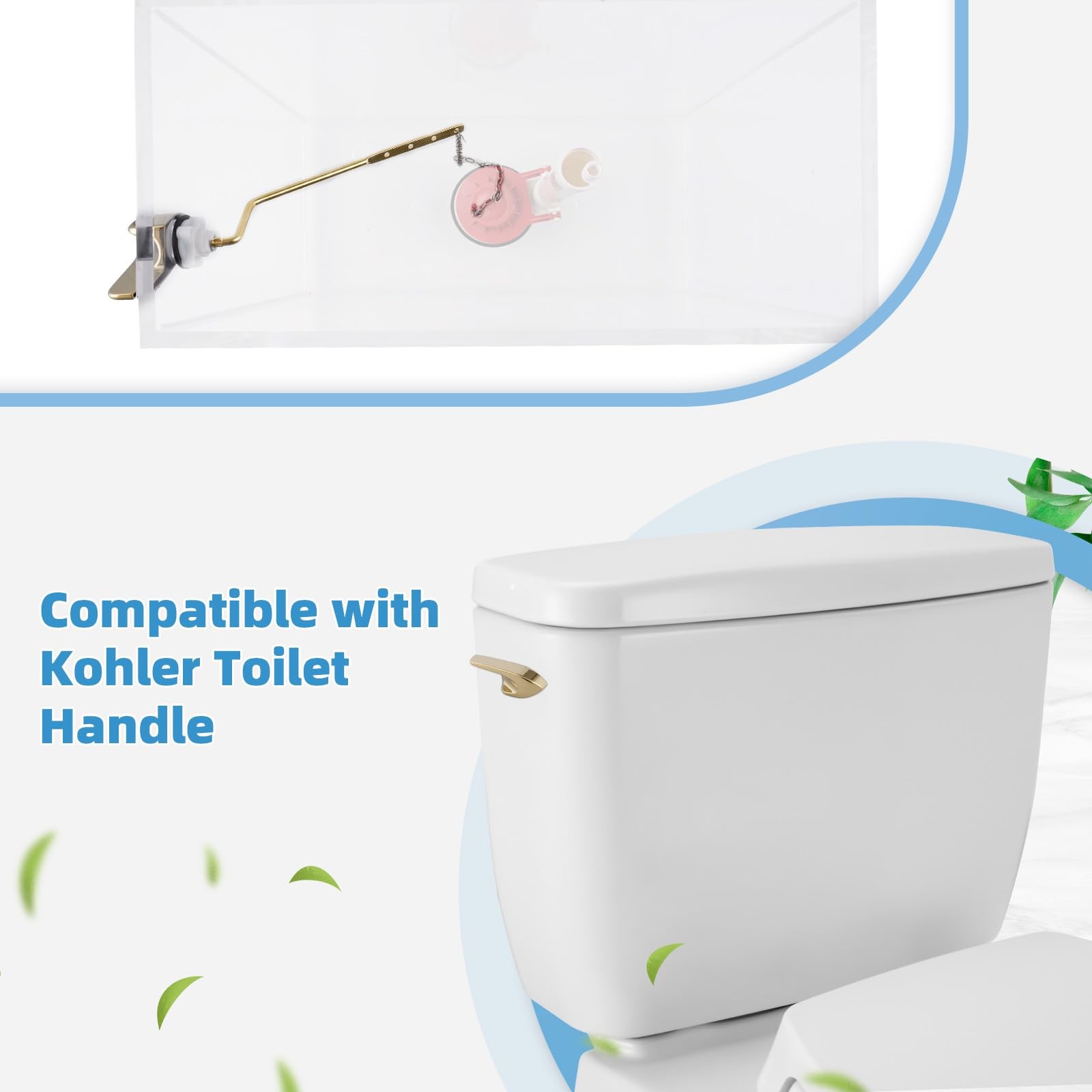 Universal Polished Gold Toilet Handle Replacement Kit, Side/Angle Mount Toile…
