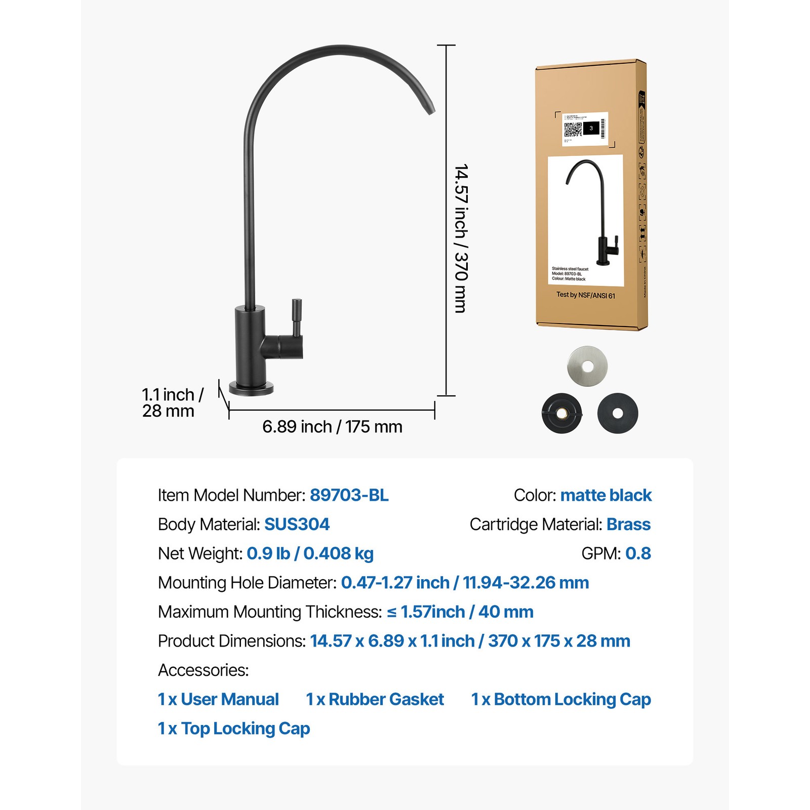 Uimoso Matte Black Lead-Free Faucet for Reverse Osmosis Water Filtration Faucet