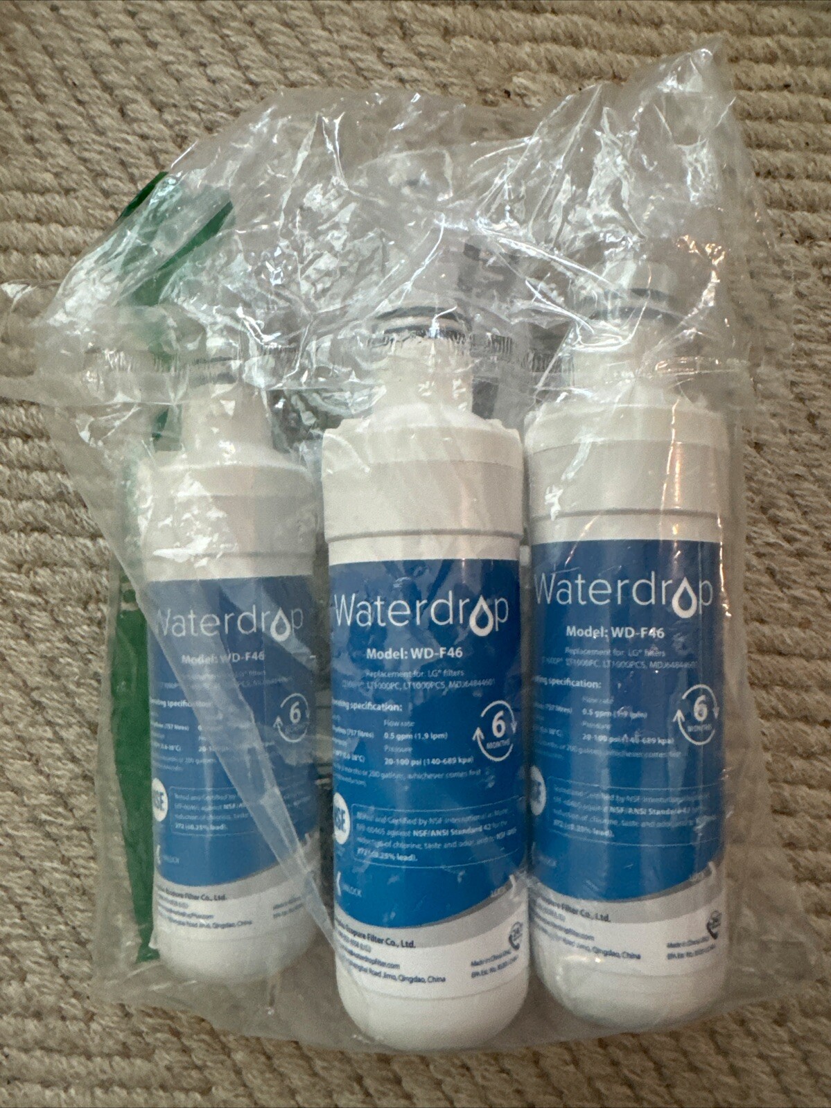 3 Waterdrop Model WD-F46 Refrigerator Water Filter Replacement New No Box Sealed