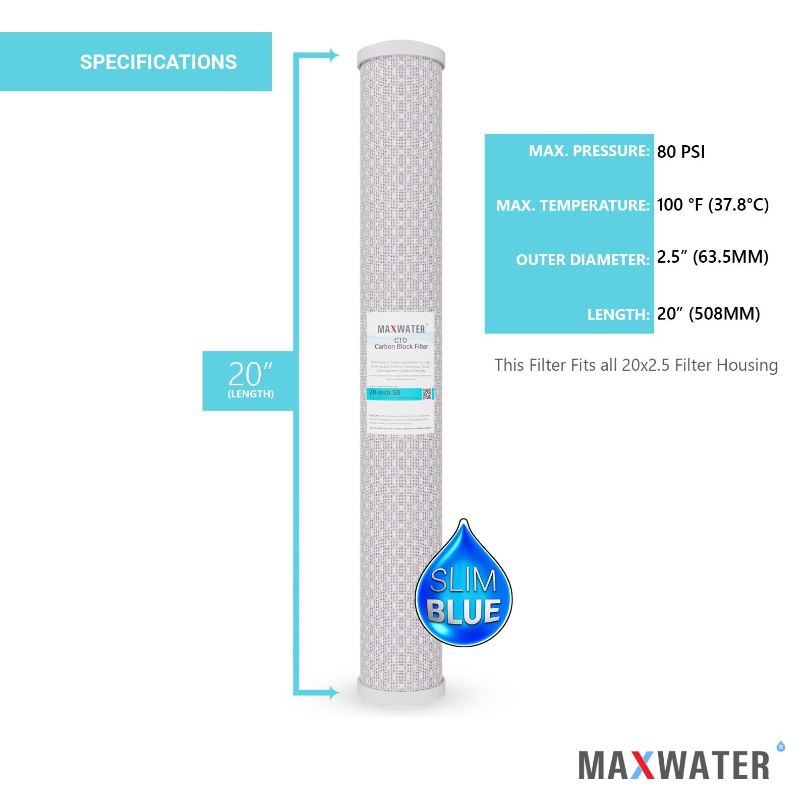 16 Pack 2.5 x 20 In Carbon Block Water Filter Whole House RO CTO 5 Micron