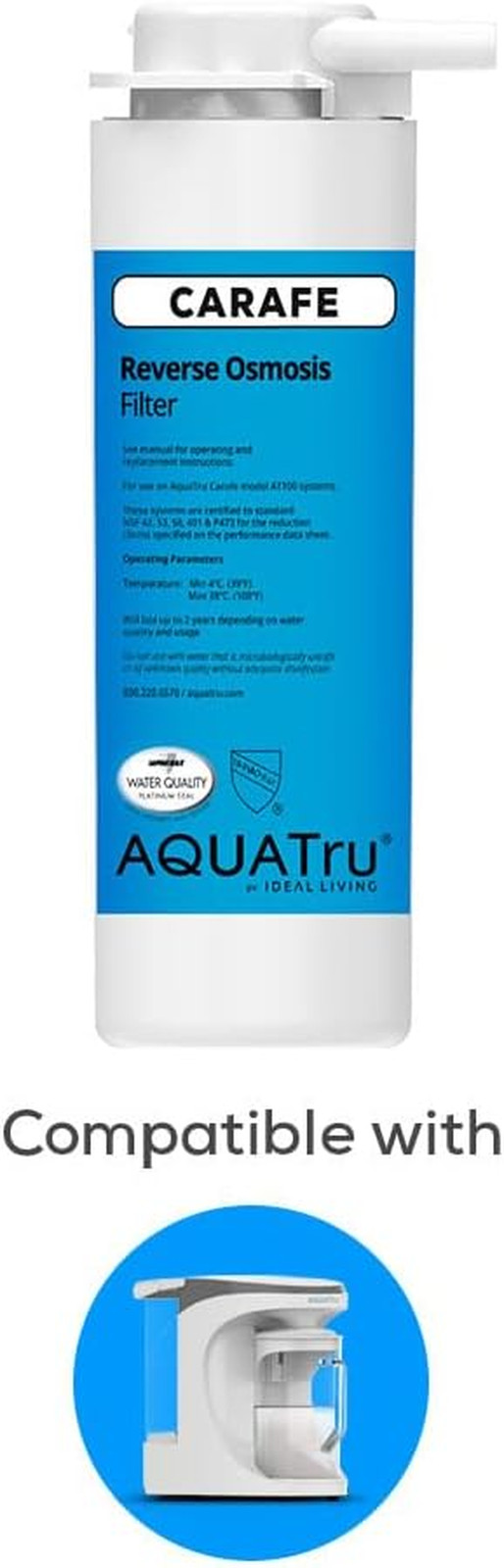 Aquatru Carafe AT100 Reverse Osmosis Filter | Reduces Arsenic, Lead, Parasitic C
