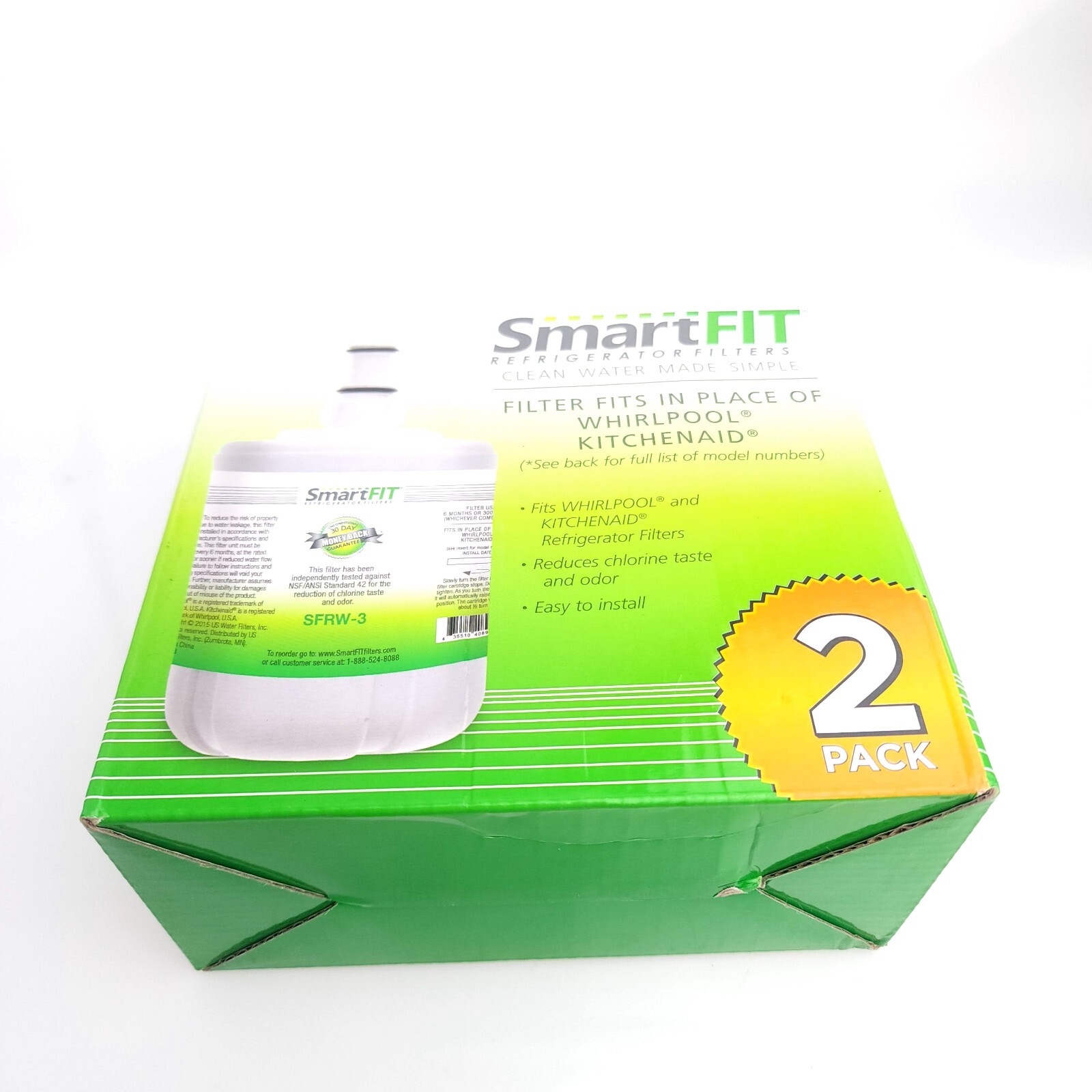 Smart fit Refrigerator Filter Compatible Kitchen Whirlpool 2 Pack USA Seller