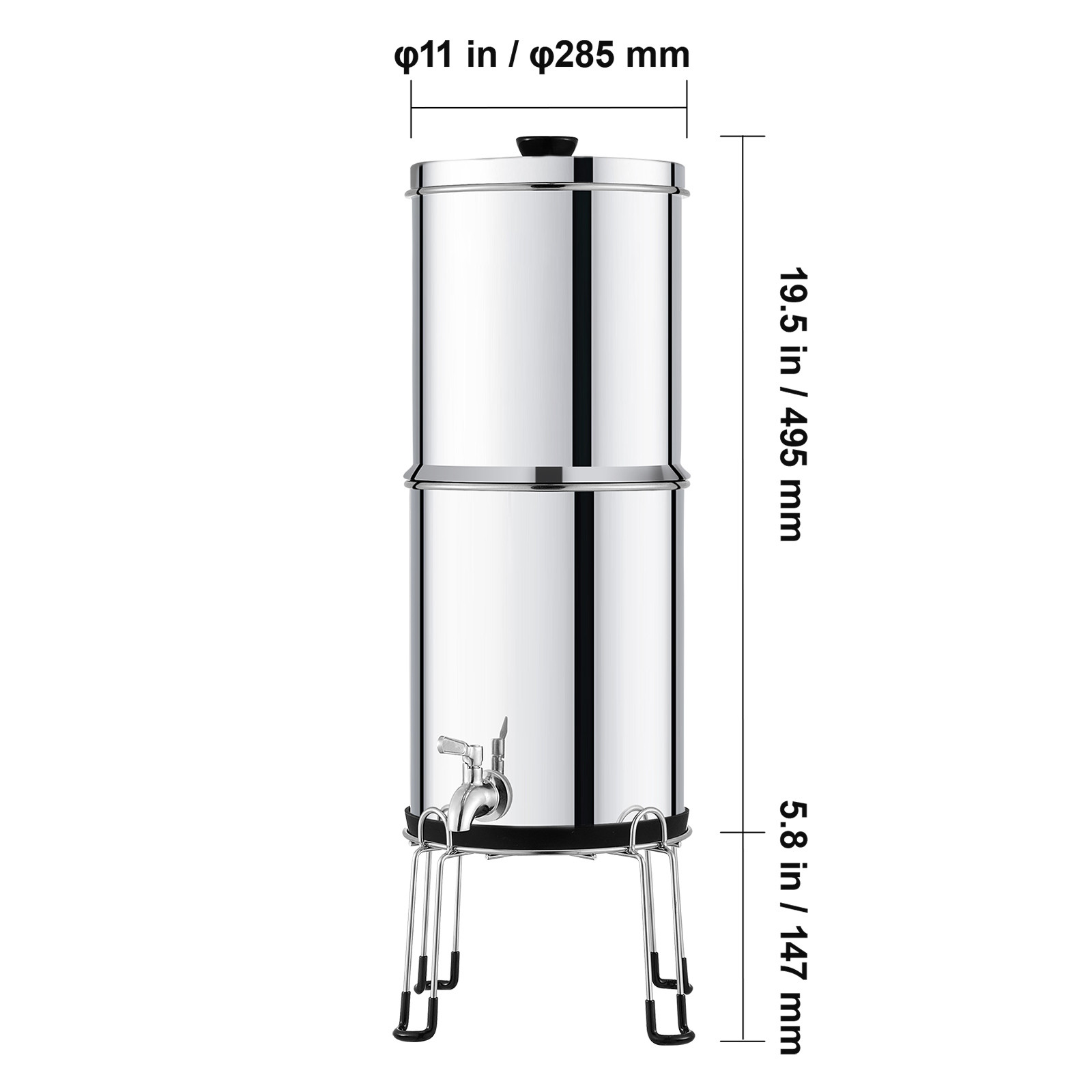 2.25G Gravity-fed Water Filter Countertop System Stainless Steel 2 Filters