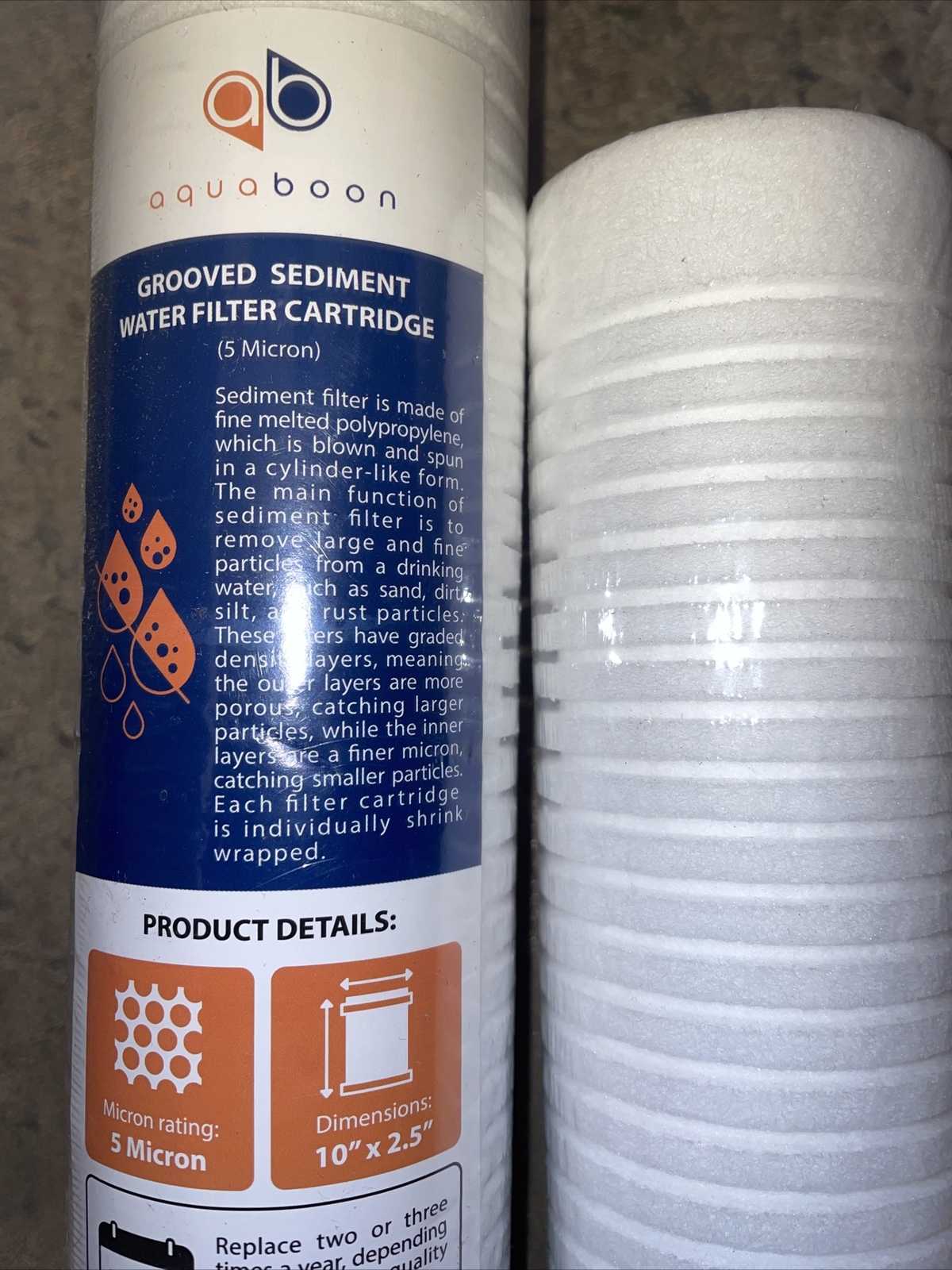 6 x Grooved Sediment Water Filter 5 Micron 10″ x 2.5″ size 6 PACK by Aquaboon