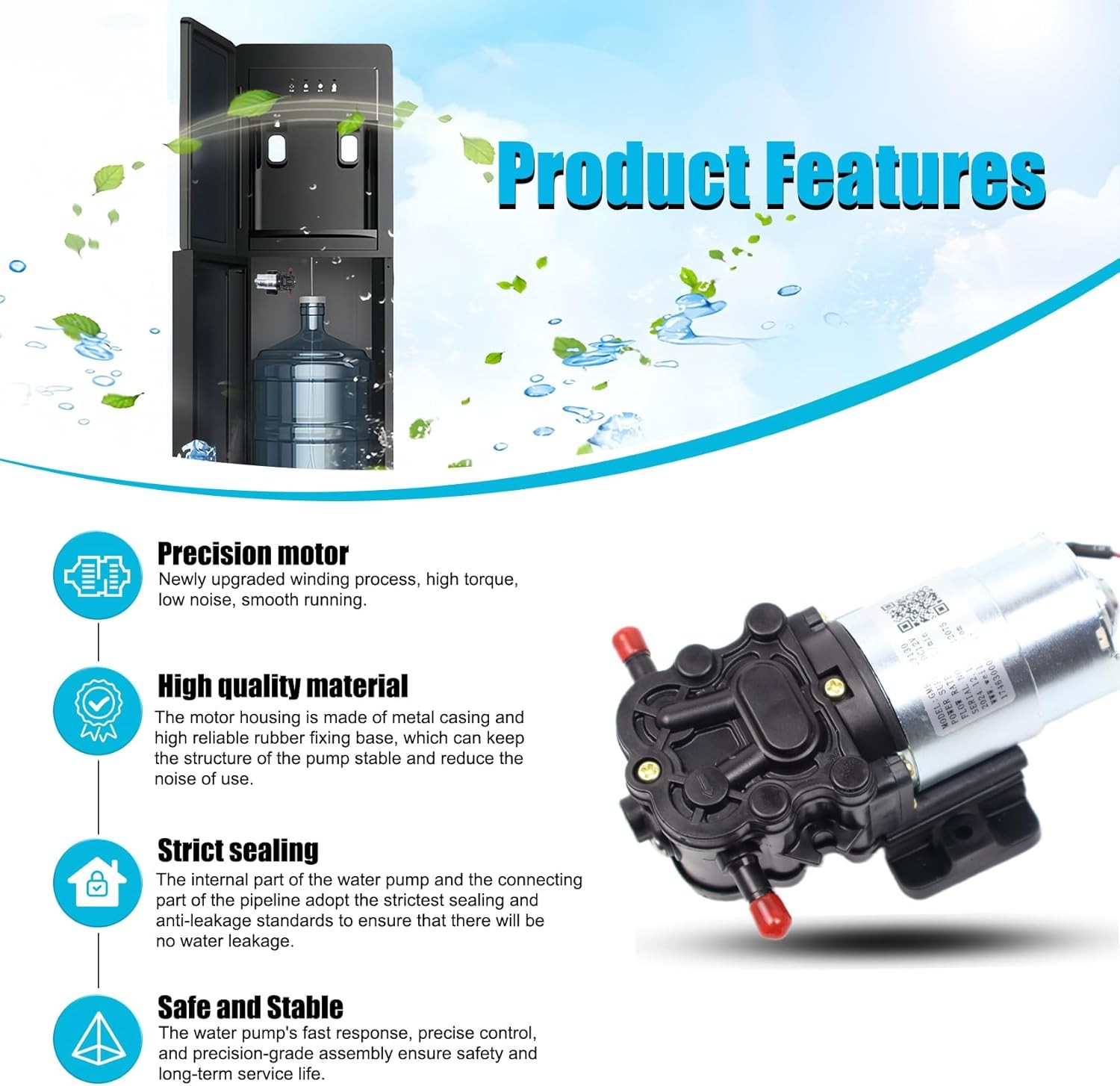 GMB-D-23130 Water Pump, DC 12V, 0.32 GPM, Compatible Primo Black