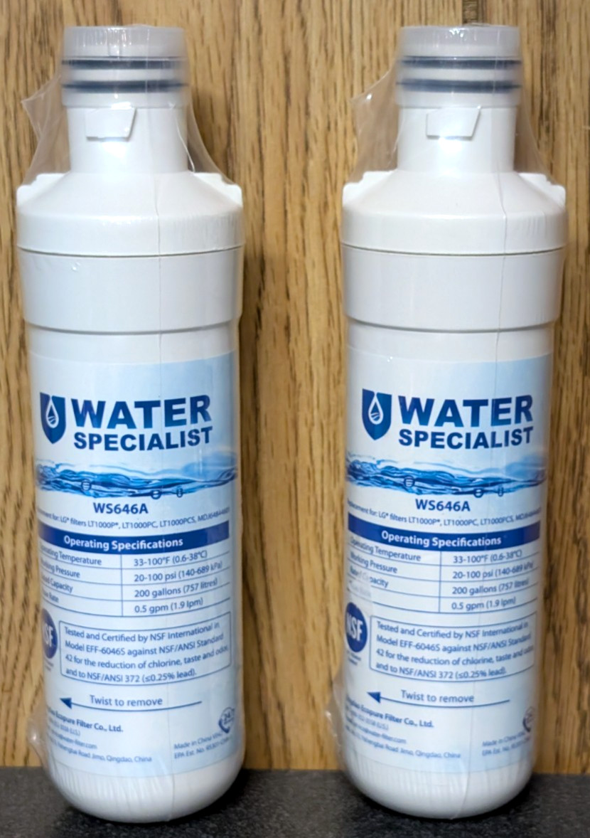 Set of 2 Water Specialist WS646A Water Filter Factory Sealed Fits LG LT1000P