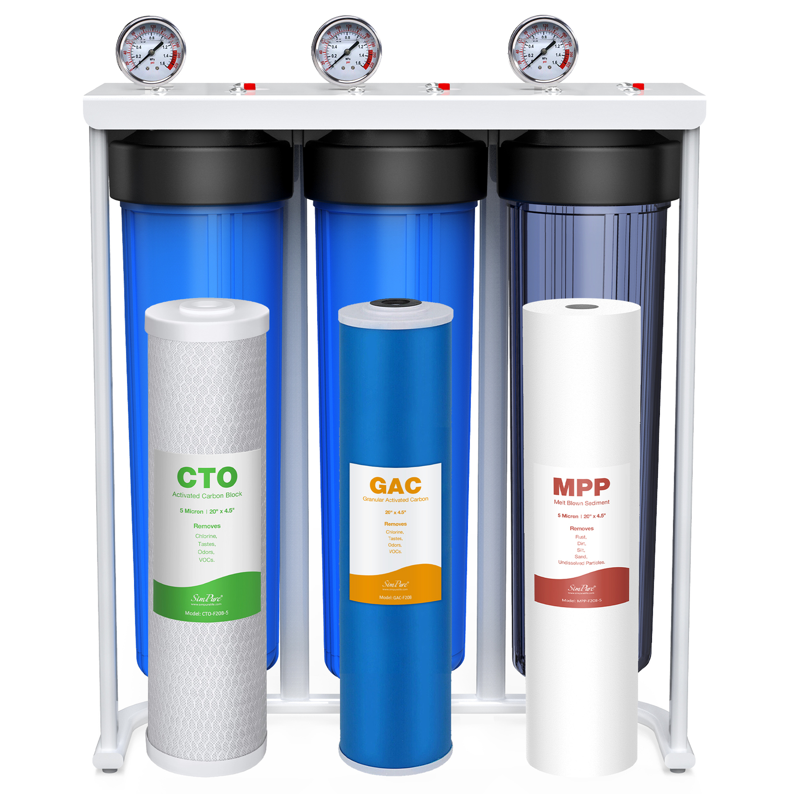 20×4.5″ Big Blue 3-Stage Whole House Water Filter System with 3 Filters for Well