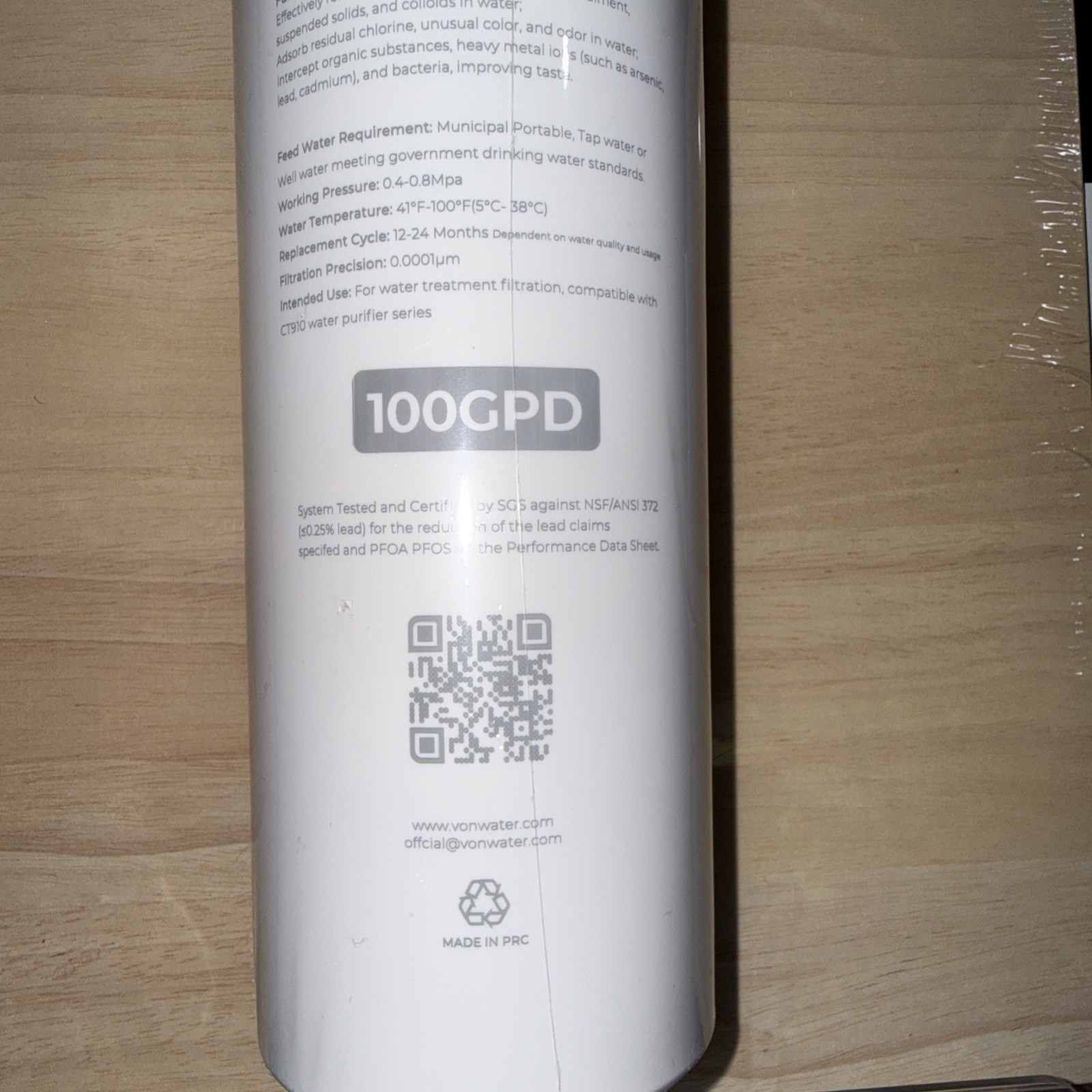 VonWater RO All-in-1 Filter CT910RO Replacement 100GPD NEWIn Sealed Plastic