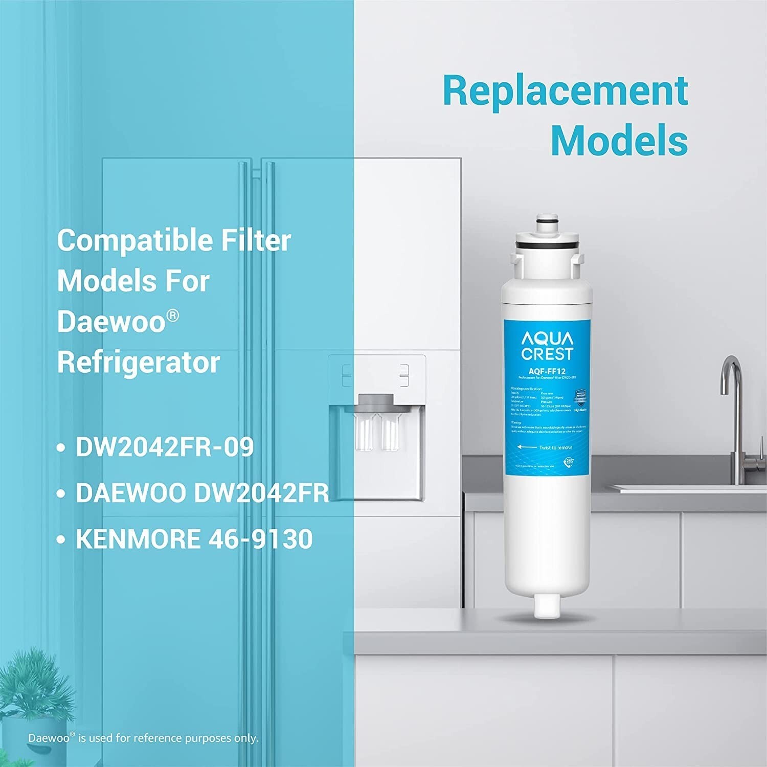 AQUA CREST DW2042FR-09 Refrigerator Water Filter,Replacement for Daewoo DW2042FR