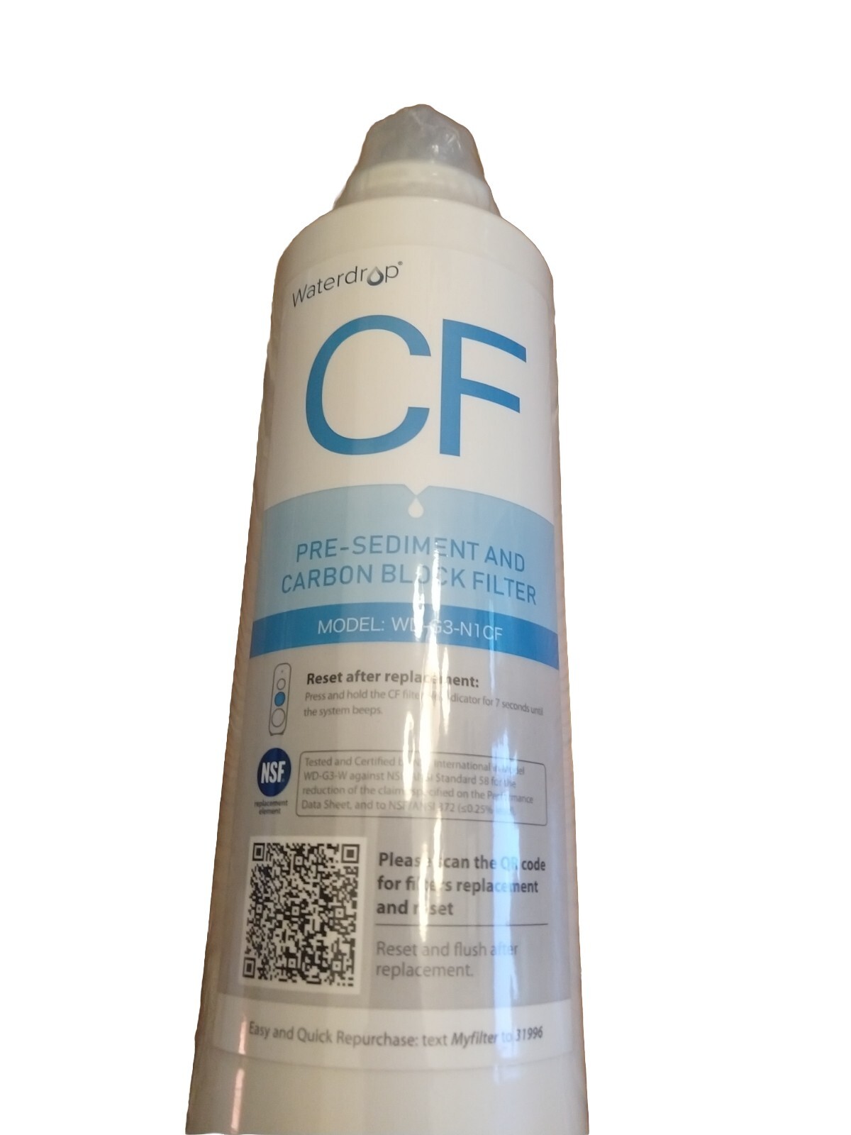 Waterdrop CF Filter WD-G3-N1CF, 6-month Lifetime for Reverse Osmosis RO System