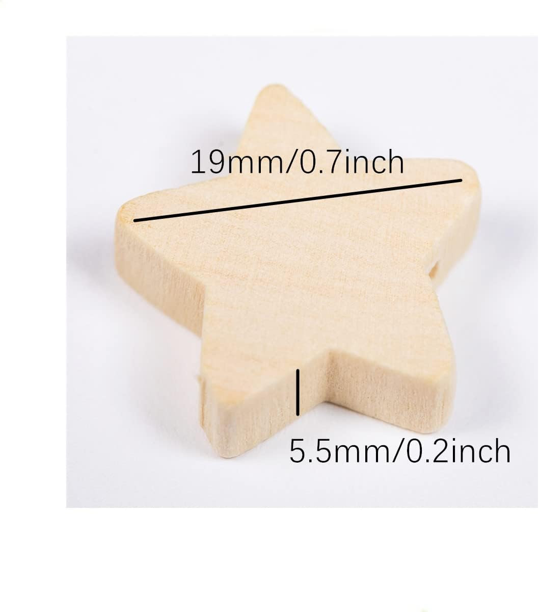 50Pcs Unfinished Natural Wooden Five-Pointed Star Beads, Natural Star Shaped Spa