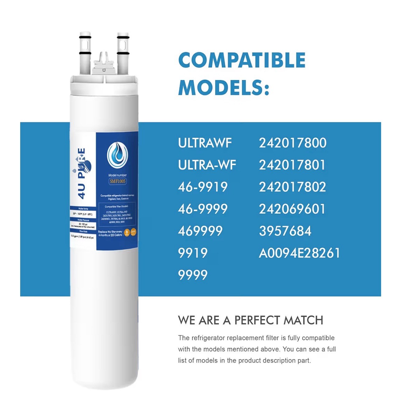 ULTRAWF Water Filter for Kenmore 9999, 469999, 46-9999, A0094E28261 3 pack SEALD