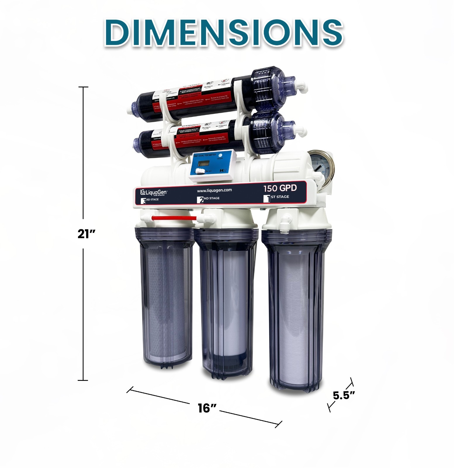 LiquaGen 6 Stage Deluxe 150 GPD RO/DI System with TDS & Gauge