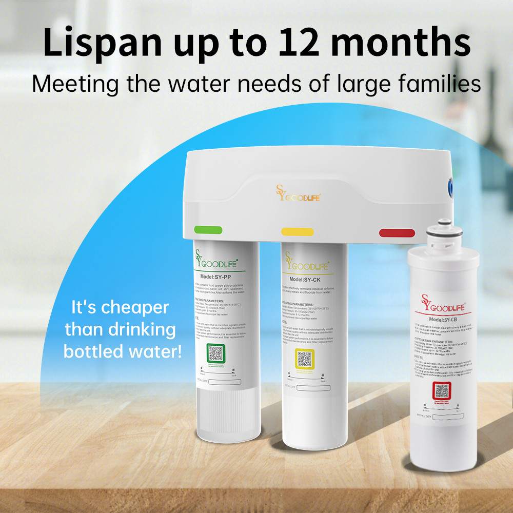 SYGOODLIFE 3-Stage Under Sink Water Filter System Reduces Fluoride,Chlorine，scal