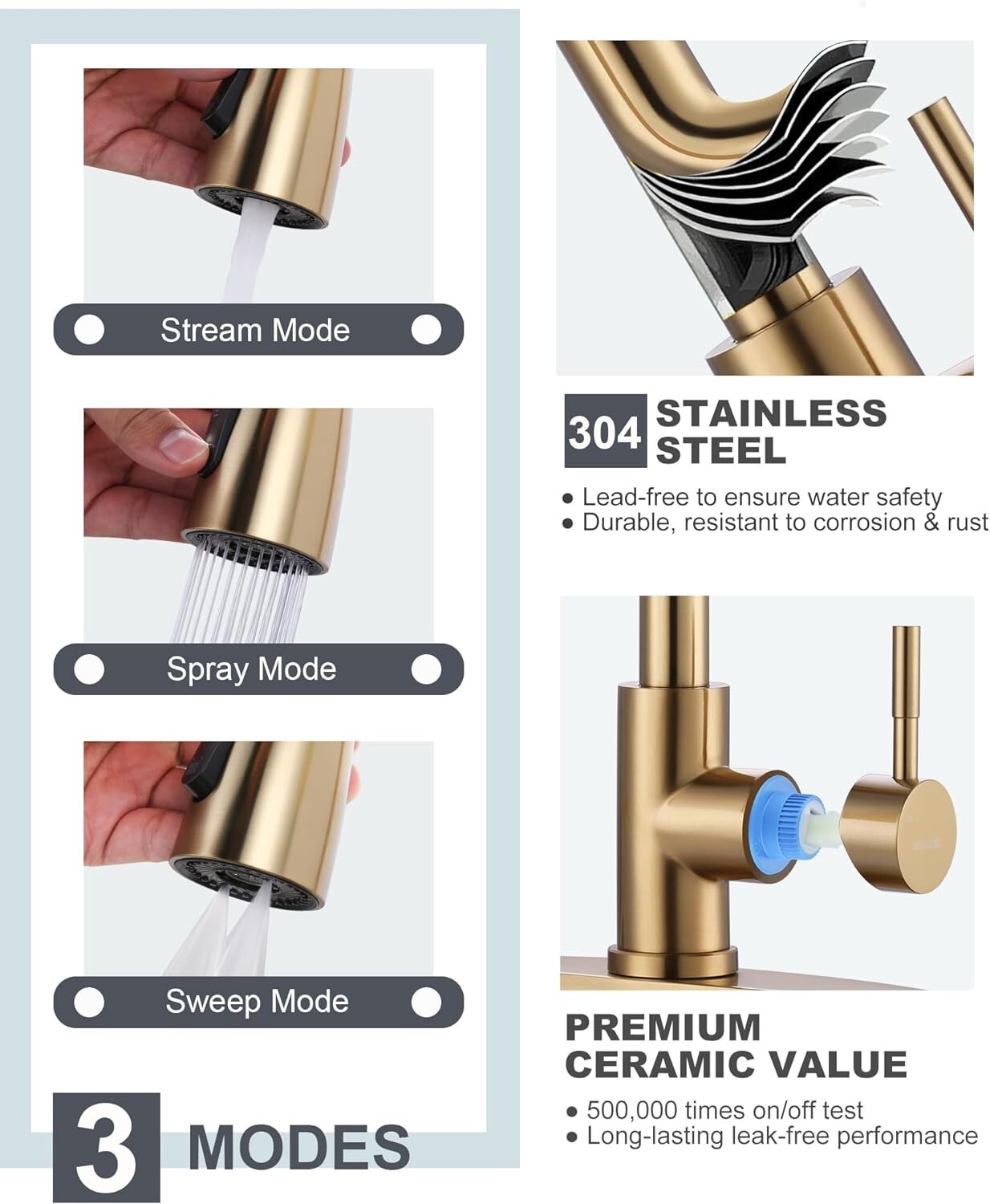 Premium Stainless Steel Kitchen Faucet with Drinking Water Faucet – Brushed Gold