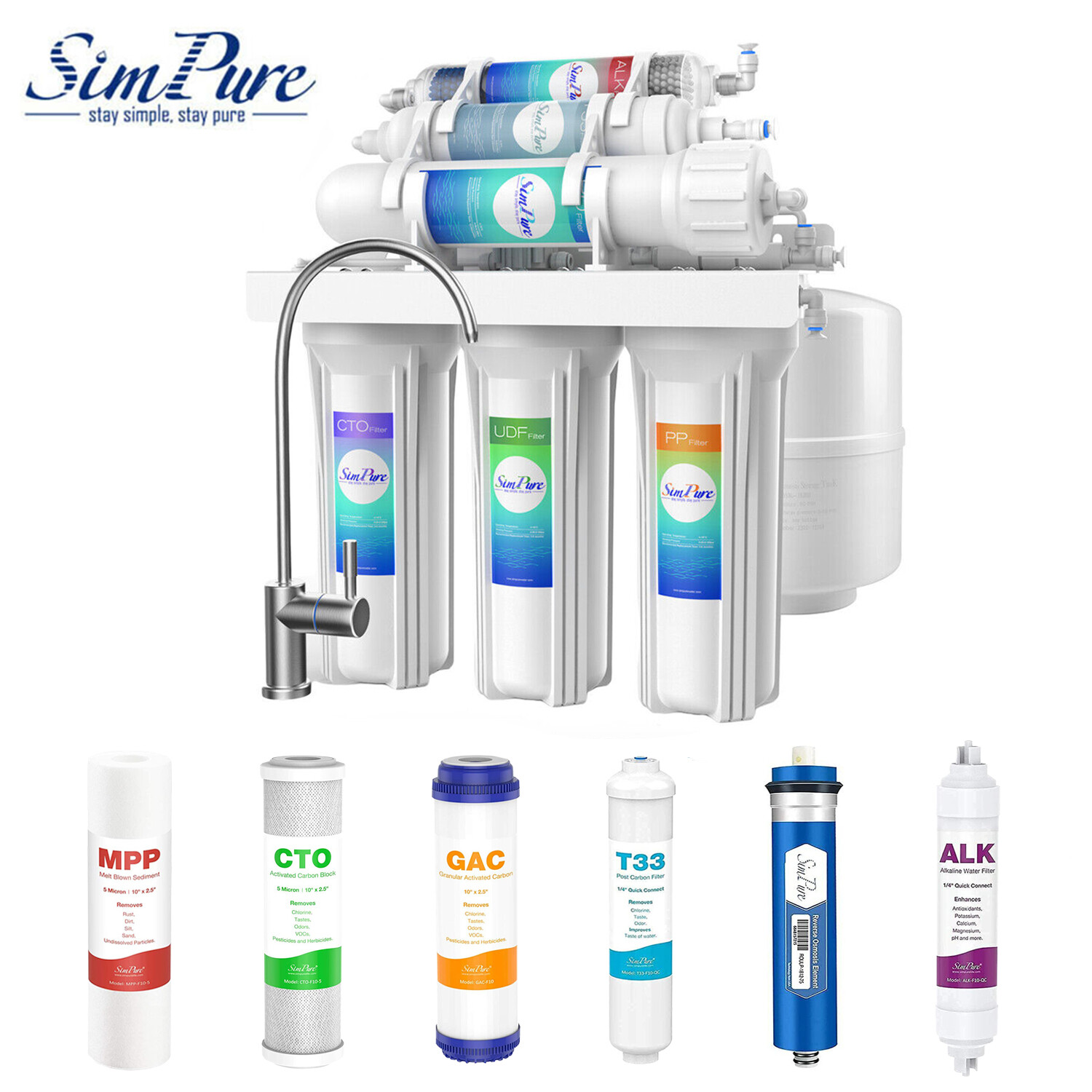 6 Stage PH Alkaline Reverse Osmosis Drinking Water Filter System Faucet Purifier