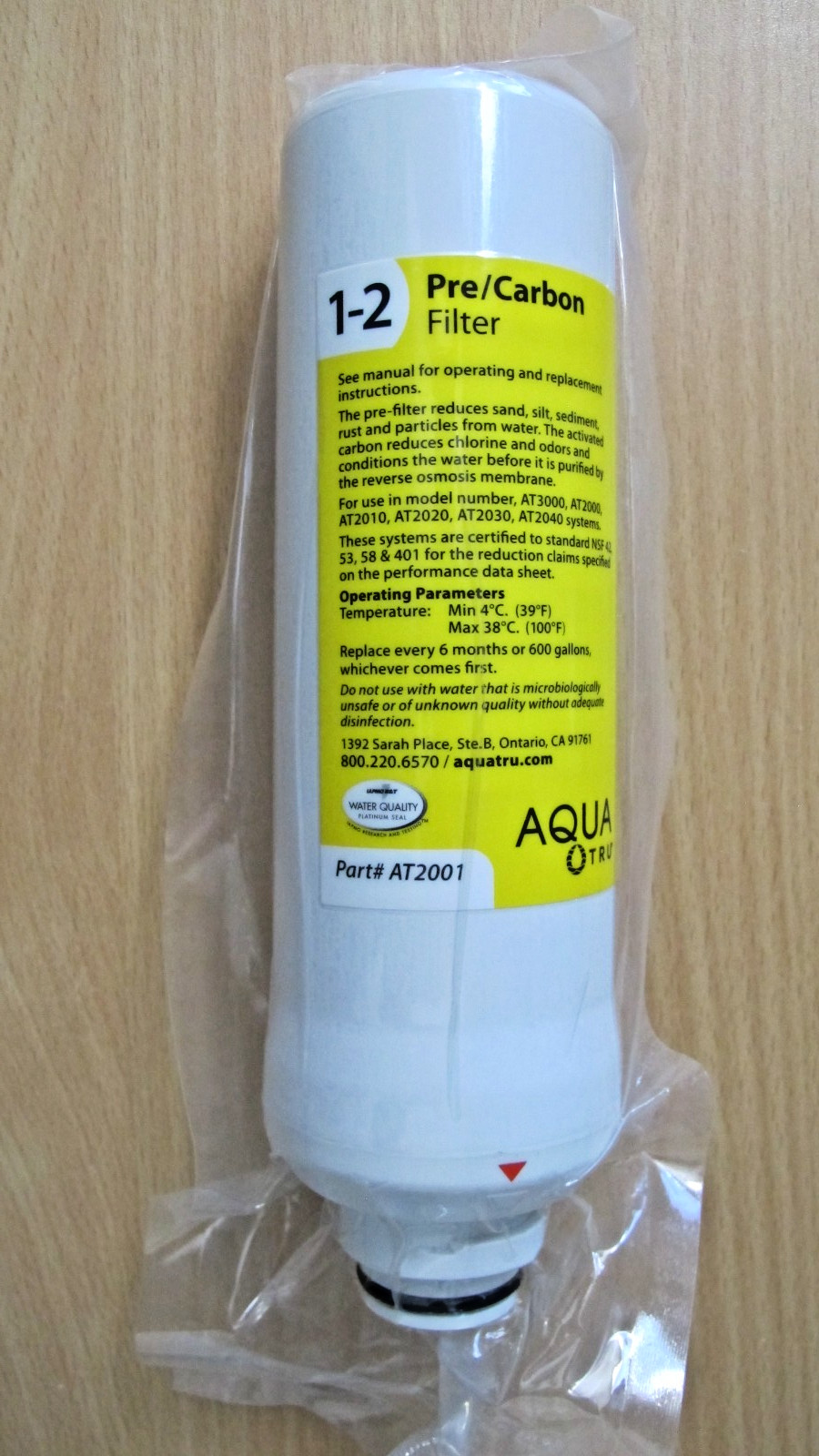 AquaTru Above Sink 6-Months Replacement Pre Carbon Filter 10AT022SF01 AT2001