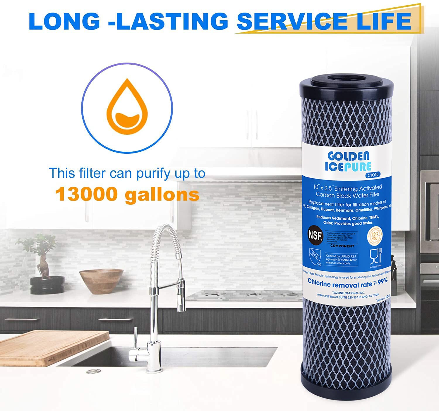 1 Micron 2.5″ x 10″ Whole House CTO Carbon Sediment Water Filter, 4PACK