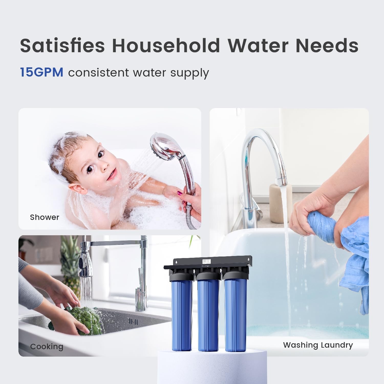 Waterdrop 3-Stage Whole House Water Filter System,Reduce Carbon Filter&Sediment