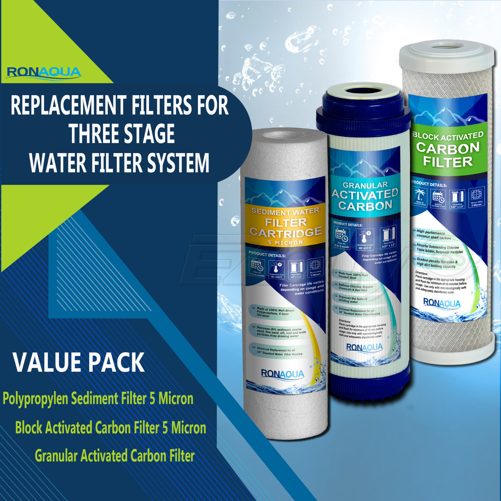 Replacement Filters for Under Sink Three Stage Water Filtration System