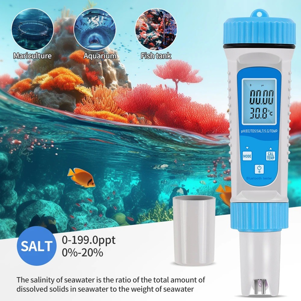 Digital ‘Water Bluetooth 6 in 1 TDS Meter EC TDS SALT Temperature Tester7903