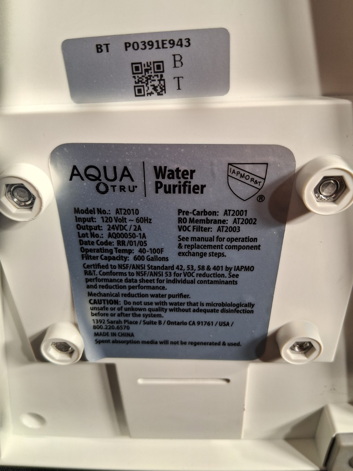 AquaTru AT2010 Countertop Water Filter Purification Reverse Osmosis