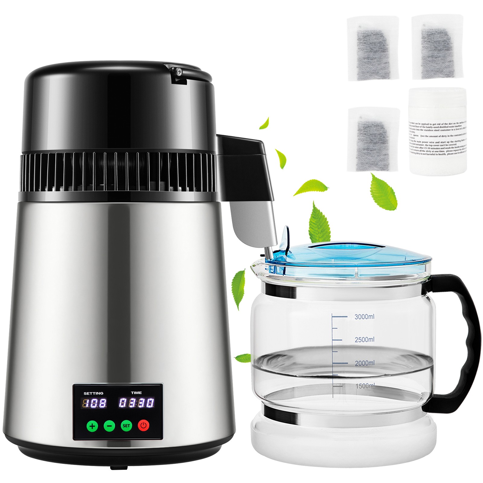 Uimoso 4L Water Distiller with Timer and Temperature Display, Silver