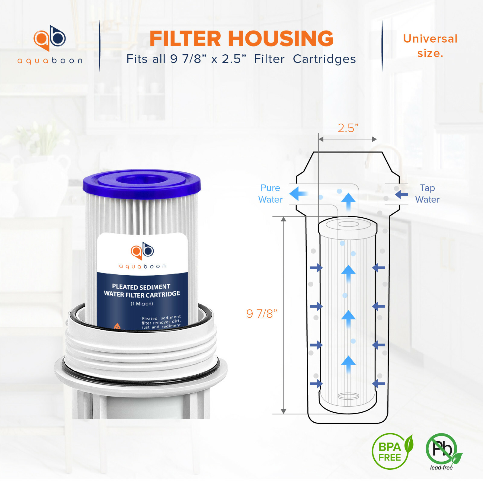 6 Pack of 1µm Pleated Sediment Water Filter Cartridges 10″x2.5″ Standard Size