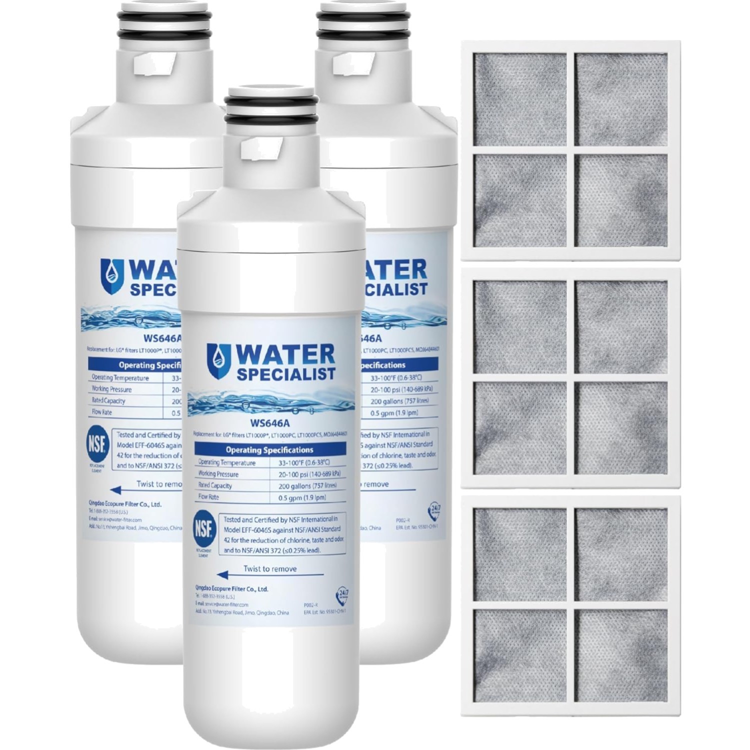 Water and Air Filter 6 Piece Set Replacement for LG LT1000P LFCC22426S