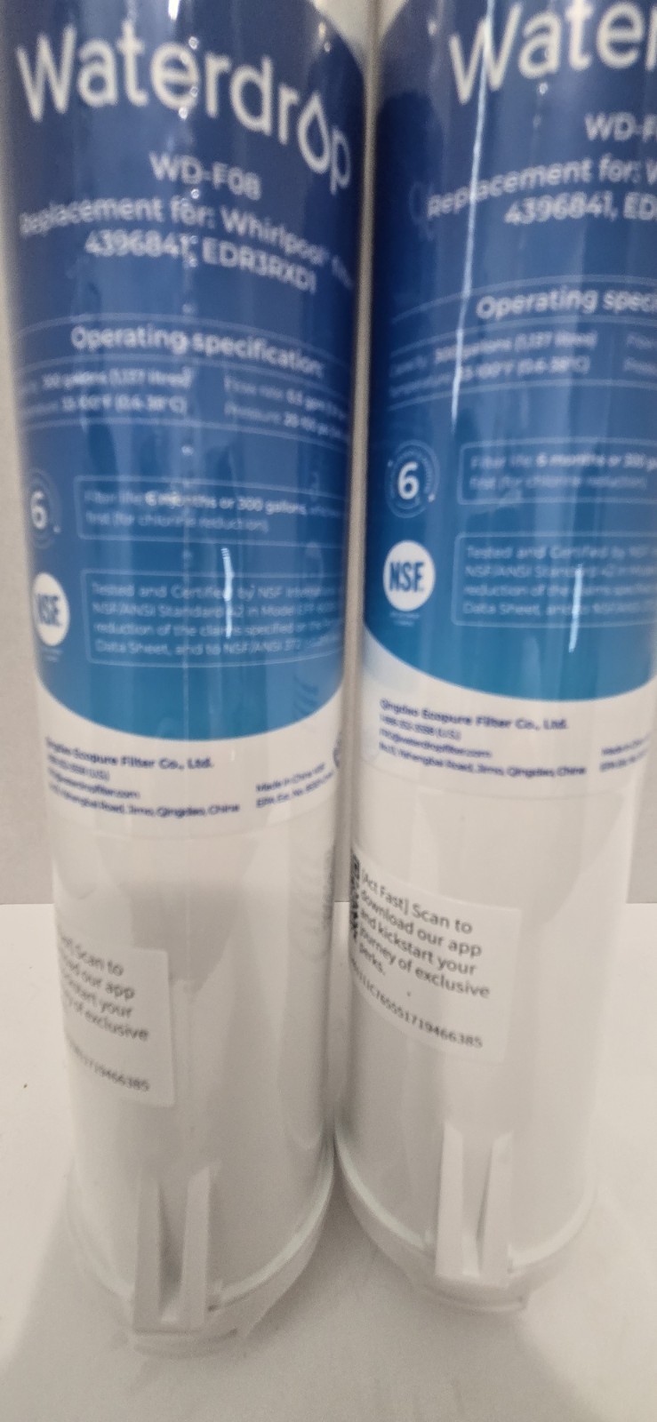 Sealed Waterdrop WD-F08 Refrigerator Water Filter For Whirlpool – 2 pk