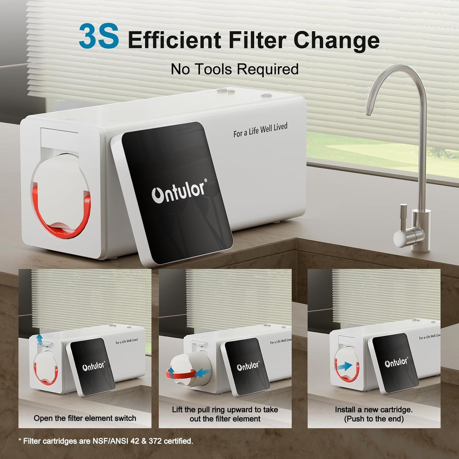 Ontulor Reverse Osmosis System, 6-in-1 Tankless Filter Portable Water Purifier
