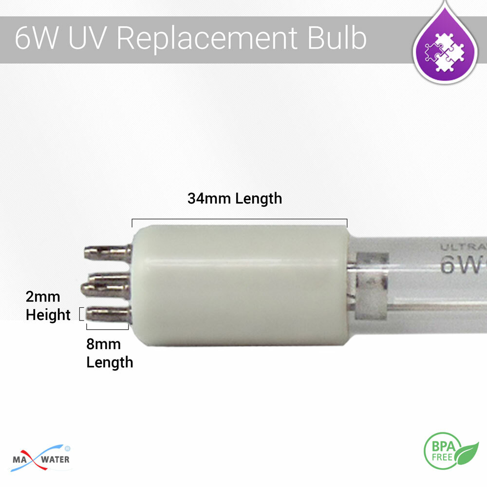 Max Water 6W Replacement Bulb for Water Purifier Ultraviolet Light Sterilizer