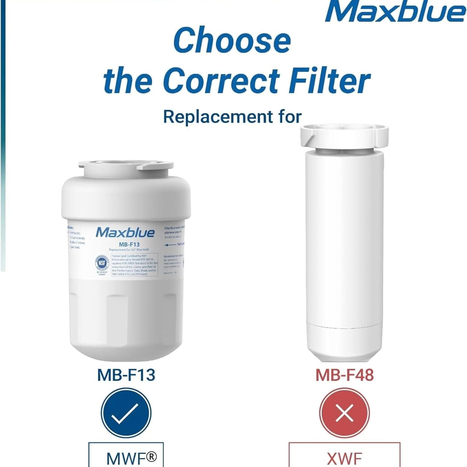 Maxblue MB-F13 Refrigerator Water Filter, Replacement for GE® MWF®, 3 Filters