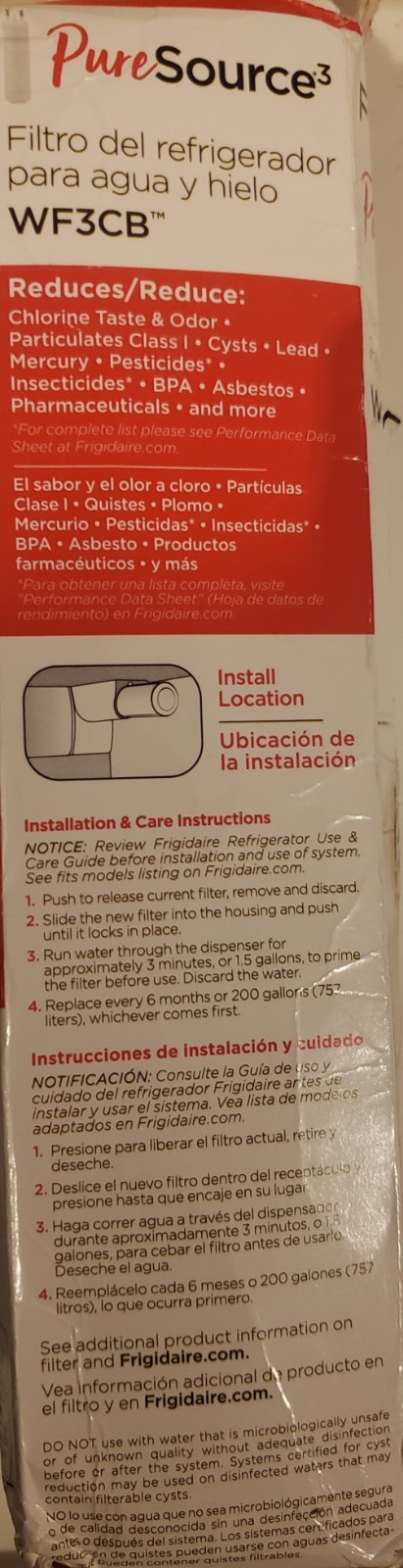 Genuine Frigidaire Pure Source Ultra Refrigerator Water Filter WF3CB