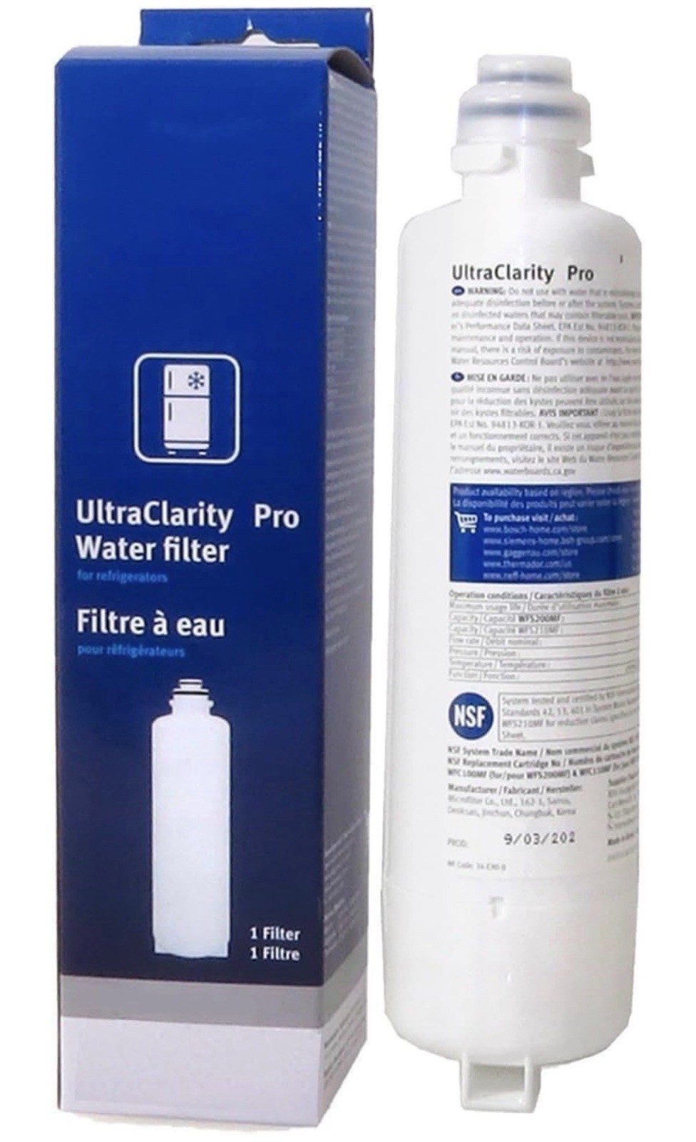 1 PACK Bosch Ultra Clarity Pro BORPLFTR50 Water Filter Blue #WFS200MF/WFS210MF