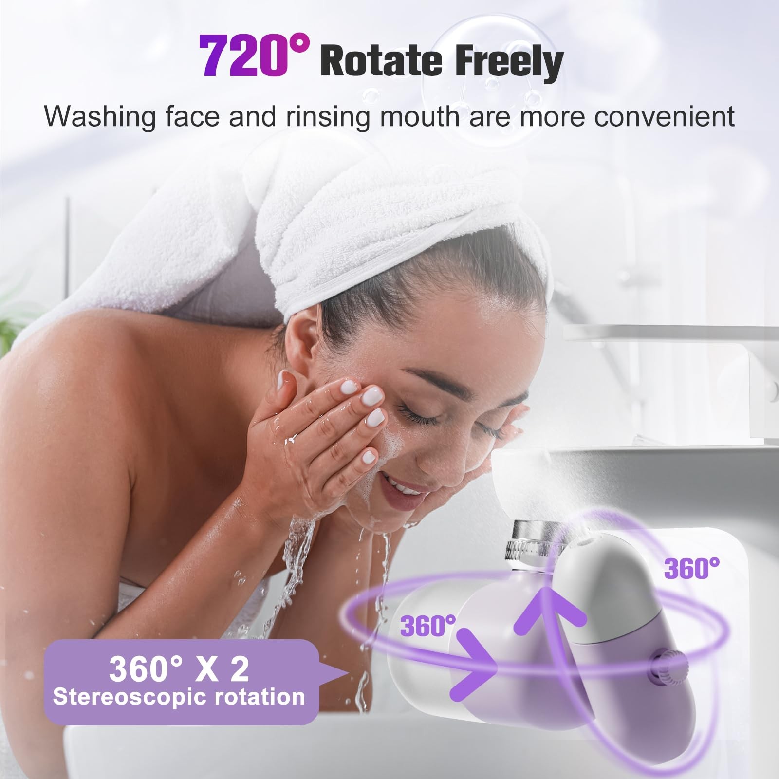 4 Modes Kitchen & Bathroom Water Filter for Sink Faucet with 2pcs – 720° Rota…