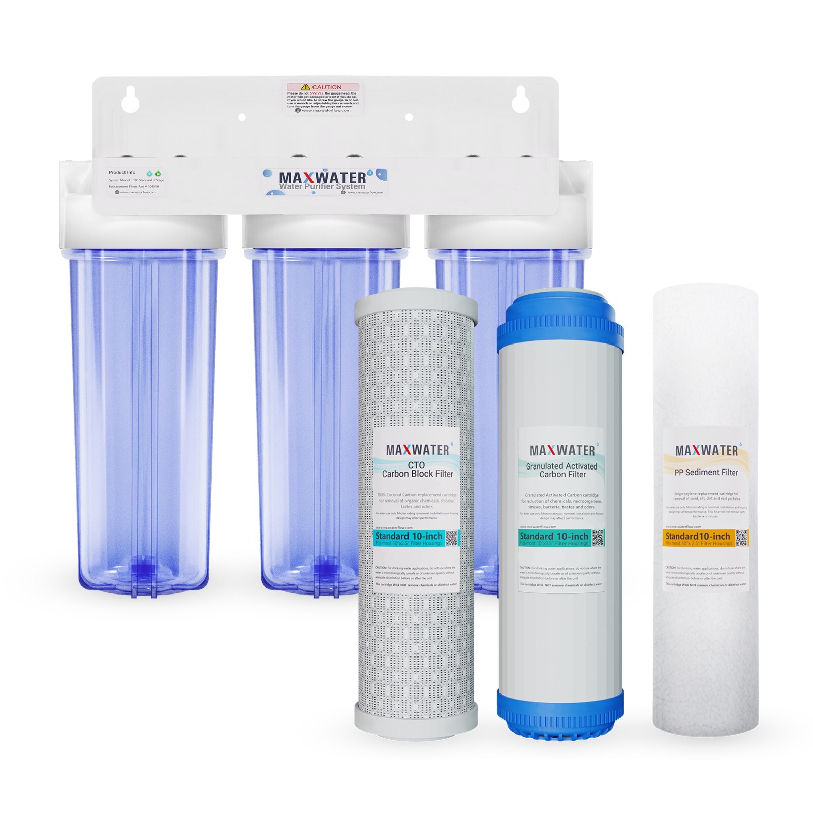 Whole House Water Filter System 2.5″ x 10″ Three Stage Filtration 3/4″ Inlet