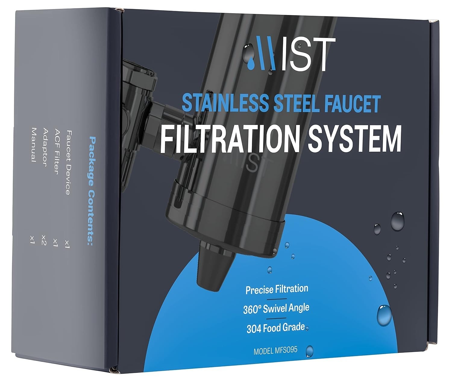 Mist- Water Faucet Filter for Sink, Stainless Steel, 320 Gal Capacity w/Filter
